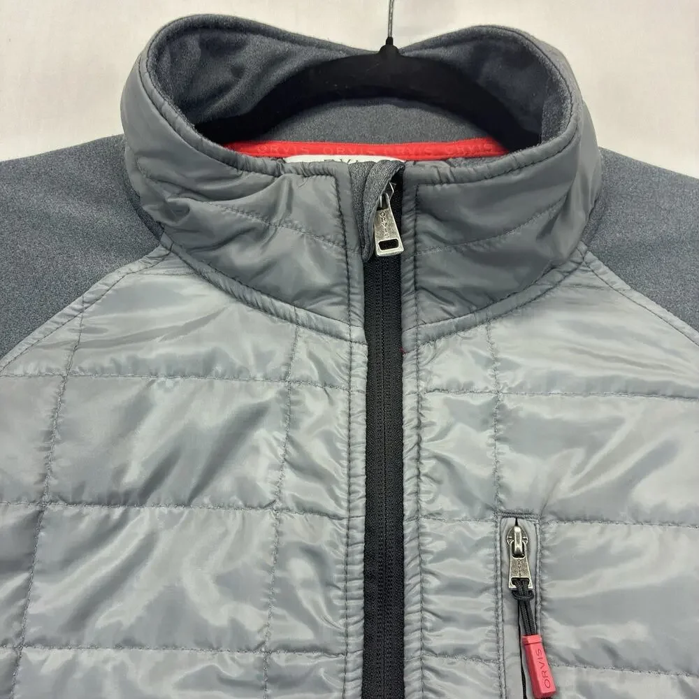 Orvis Men’s XL Quilted Full Zip Fleece Jacket Gray Outdoor Hiking Stretch